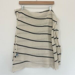 Portolano Lambswool Angora Fur Lightweight Striped Scarf White Gray